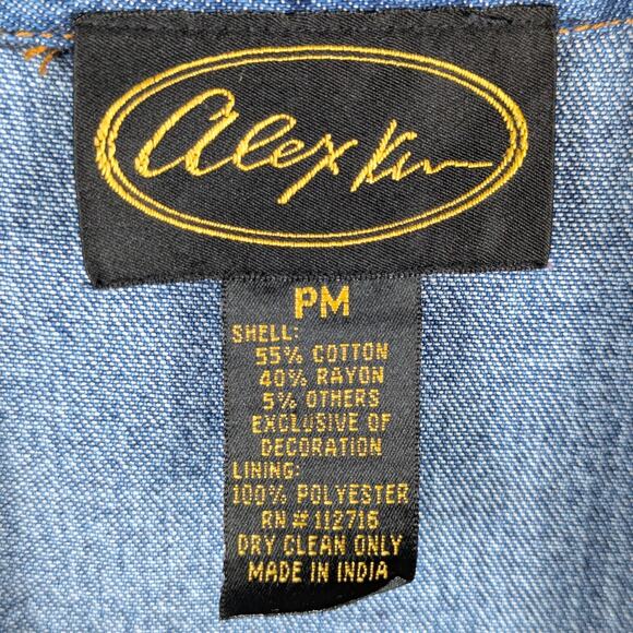 Alex Kim PM Women’s Denim Jacket Patchwork Embroidered Boho Western Jean Blazer - Picture 3 of 5